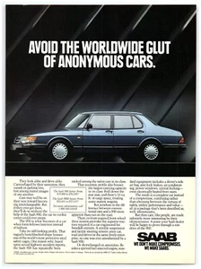 1992 Saab 900 Series Sedan Print Ad, Avoid The Worldwide Glut Of Anonymous Cars - Picture 1 of 1