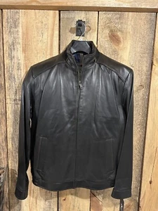 Daniel Cremieux Black with Brown Trim Lambskin Leather XL Jacket Coat NWT $695 - Picture 1 of 1