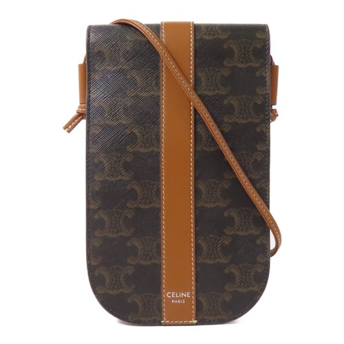 Borsa a tracolla CELINE Triomphe per telefono rivestita in tela marrone