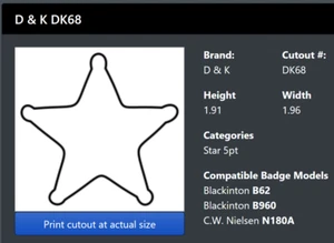 D&K 612 Recessed Belt Clip Badge Holder CUTOUT DK68 STAR 5 POINT B62 B960 N180A - Picture 1 of 5