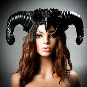Halloween Mythical Fary Ram Horn HeadBand Ball Women Costume Party Head Gear  - Picture 1 of 70