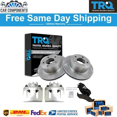 TRQ Front Brake Calipers Ceramic Pads & Rotors Fits Cherokee Comanche Wrangler - Image 1 of 4