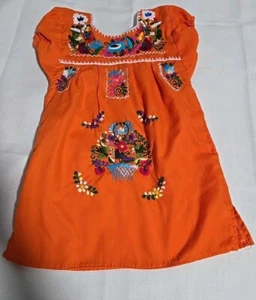Vintage  Hand Made Little Girl’s 3T-4T  Dress Flower Girl Orange Embroidered  - Picture 1 of 10