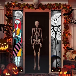 New 1 Pair Hanging Halloween Skeleton Couplet Porch Hanging Flag Sign *AU STOCK* - Picture 1 of 23