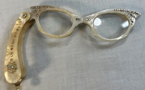 Rhinestone Cat Eye Folding Lorgnette ?Magnifier Glasses ~Vintage Mid 1900s