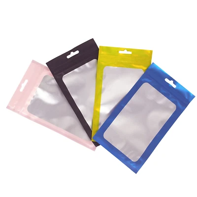 100 Matte Clear & Colored Mylar Foil Flat Reclosable Zip Snack Hang Hole Bags - Image 1 of 4