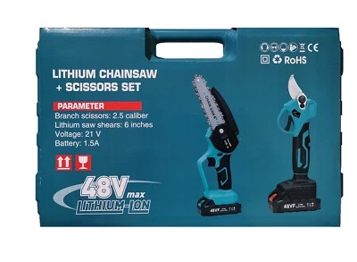 MDS KIT 2 Pz Forbice Cesoia a Doppia Batteria Da Potatura + Motosega +Valigia