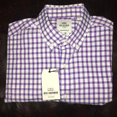 Camisa de vestir Ben Sherman ajustada para hombre patrón púrpura 16 32-33 Foto 1 de 2