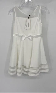 Calvin Klein Girls White Bow Sleeveless Round Neck A-Line Dress Size 10 - Picture 1 of 7