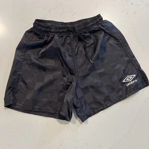Umbro Shorts Youth XS Black Checkerboard Soccer Activewear Drawstring - Picture 1 of 5
