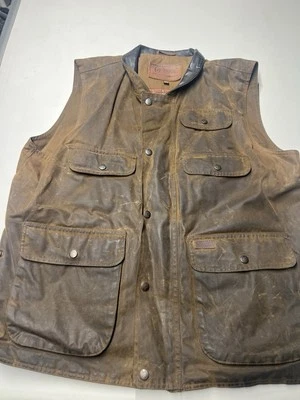 Outback Trading Vest Mens XL Overlander Oilskin Flannel Lined Leather Collar - Image 1 of 4