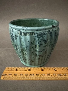 WELLER POTTERY BLUE GREEN RIBBED PLANTER VASE VINTAGE - Picture 1 of 7