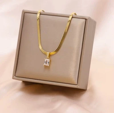 Schlangenkette Damen 18K vergoldet mit weißem Stein Geburtstag Muttertag Schmuck - Bild 1 von 2