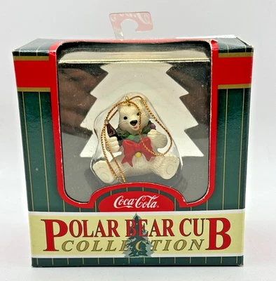 VTG 1996 Coke Coca-Cola Polar Bear Cub Ornament w/ Bow Bottle NIB Cavanagh - Image 1 of 4