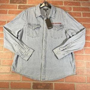 True Religion Men's Large Chambray Western Pearl Snap Shirt Blue NWT $99 - Picture 1 of 13