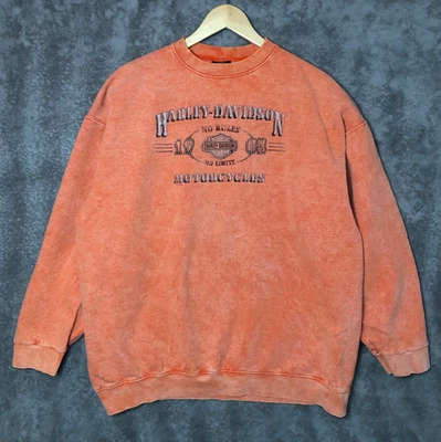 Sudadera De Colección Harley Davidson Cuello Redondo XL Hecha en EE. UU. Y2K Naranja Brezo Desteñido Foto 1 de 4