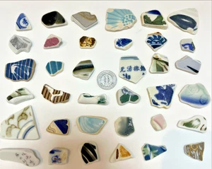 japanese sea glass Surf-Tumbled Beach Glass pottery small~ medium - Picture 1 of 5