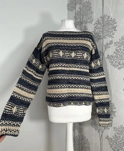 Lauren Ralph Lauren Aztec Geo Southwestern Stripe Linen Mix Jumper Medium Blue - Picture 1 of 9