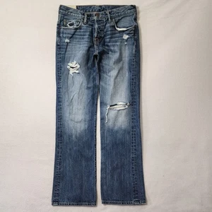 Abercrombie Fitch Bootcut Jeans Mens 32x32 Blue Fade Distressed Y2k Cowboy Boot - Picture 1 of 13