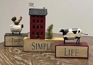 Seasons Cannon Falls Carved Wooden “The Simple Life” 3pc Block Sign Farm Animals - Picture 1 of 20