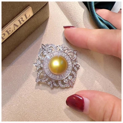 precioso broche de perlas doradas del mar del sur 925s Foto 1 de 3