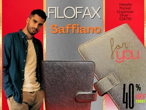 Filofax Saffiano Metallic Pocket Organizer Silver - 028755. - Picture 1 of 9