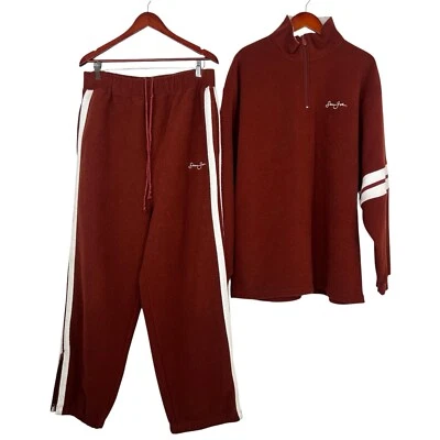 Sean John Vtg Track Pant Suit Set XL Maroon Fleece Half Zip Athleisure Y2K 2PC - Image 1 of 4
