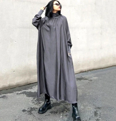 Ladies Grey Metallic Street Urban Long Oversize Edgy Shirt Autumn Chic Dress 12 - Image 1 of 4