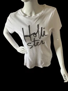 Junior’s Hollister White Short Sleeve, Polyester, Cotton, Embroidered Logo, S - Picture 1 of 7