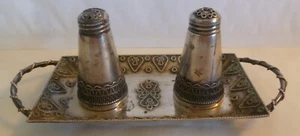 VINTAGE STERLING SILVER FILIGREE WORK TRAY & SALT & PEPPER SHAKERS- ISRAEL MADE - Picture 1 of 13