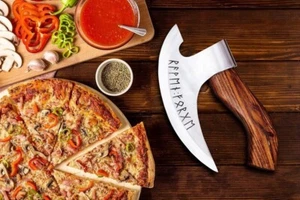 Viking Steel Pizza Axe Authentic Medieval Pizza Cutter Axe Hand forged axe Cover - Picture 1 of 5