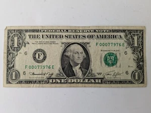 Fancy Serial Number $1 Dollar #00077976 (Two Triples) - Picture 1 of 1