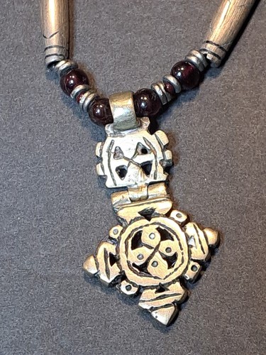 VETEMENTS Collana Southwestern Tubo Perline Tono Argento Tubo Perline Pendente 18"