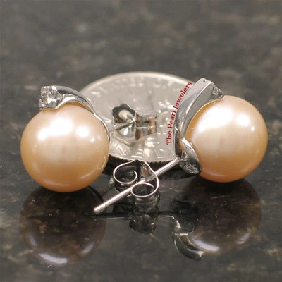 14K White Gold Pink Pearl & Diamond Stud Earrings - Image 1 of 3