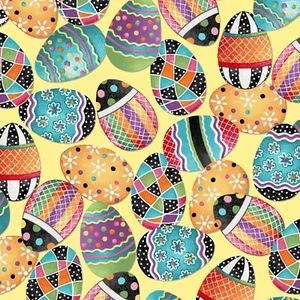 Fabric Easter Eggs Decorated Henry Glass Yellow Cotton 1/4 Yard 7044 - Picture 1 of 6