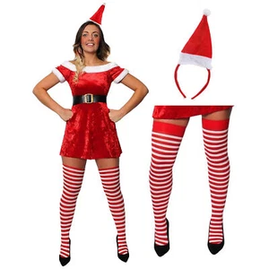 LADIES SANTA DRESS ACCESSORIES CHRISTMAS COSTUME SEXY FANCY DRESS MRS CLAUS XMAS - Picture 1 of 9