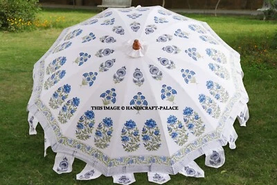 Sombrilla de jardín floral impresa en bloque a mano real indio mogol parasol Foto 1 de 4