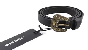 DIESEL B-Texy Women Belt 90 cm Black Genuine Leather Metal Buckled Thin - Picture 1 of 9