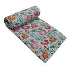 Floral Print Single Kantha Handmade Cotton Quilt Bed Cover Throw Blanket Gudari