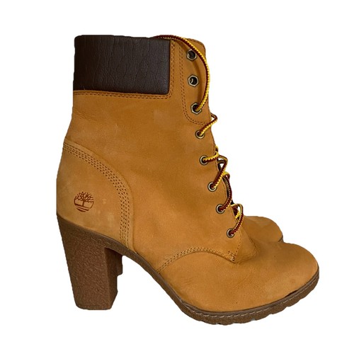 Timberland Stivali con Tacco Donna 7 Marrone Lucido 6" Stringati Pelle