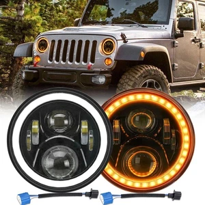 Pair 7'' Halo Round LED Headlights Hi/Lo Beam DRL for Jeep Wrangler JK TJ CJ LJ - Picture 1 of 12