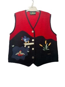Giesswein gekochte Wolle Neuheit Pullover Weste rot dunkelblau Gr. 40EU 10US Applikation - Bild 1 von 8