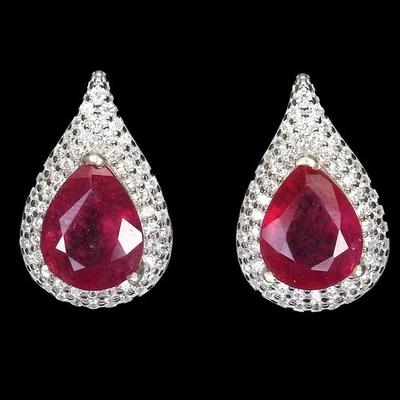 925 Sterling Silver Earrings Pear Ruby 9x7mm Simulated Cz Gemstone Jewelry - Image 1 of 4