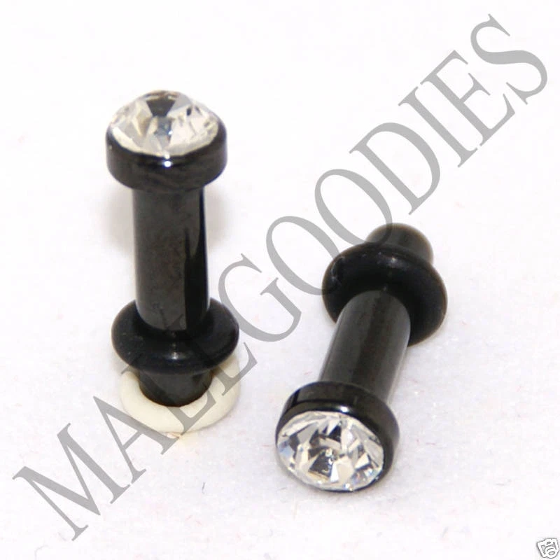 0314 Tapones para los oídos retenedores de gemas de cristal facetado transparente sólido negro calibre 10 10G 2,5 mm Foto 1 de 1