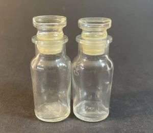 Set / 2 VTG WAGNER Small 4" Clear Glass Apothecary Spice Bottles Shaker Top - Picture 1 of 12