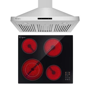 2 Piece Kitchen Appliances - 24" Radiant Electric Cooktop and 30" Range Hood - Picture 1 of 13
