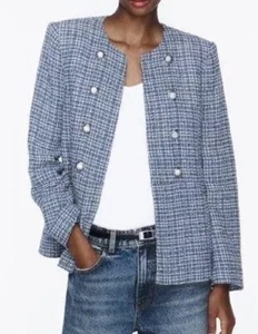 Blazer/giacca Zara aderente testurizzato blu taglia M nuovo con etichetta - Foto 1 di 12