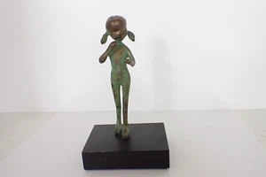 Vintage Malcolm Moran Girl Bronze Sculpture On Black Wood Base 6" Signed - Picture 1 of 7