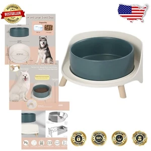 Large Elevated Dog Bowl - Modern Ceramic Dish with Non-Slip Splash Proof Stand - Picture 1 of 8