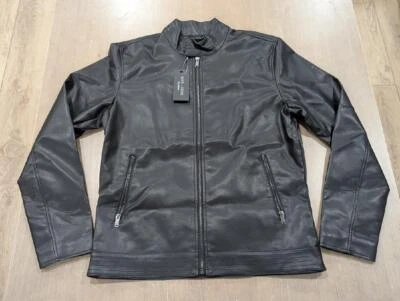 $298 Mens Slate & Stone Faux Leather Racer Jacket Black Medium - Image 1 of 4